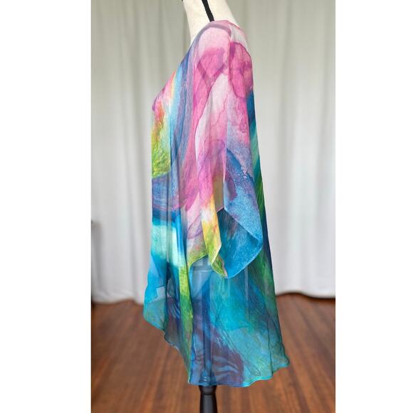 Soft Surroundings Sheer Silk Colorful Print Women's Top Size XL Boho Oversize - Picture 4 of 8